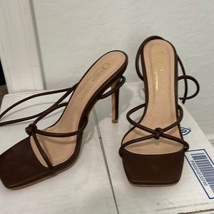 Brown tie up strappy heels